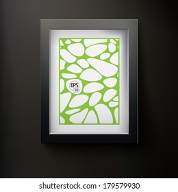 Vector design. Green edition of a contemporary geometric 3d frame template illustration with a decorative cellular design graphics as an icon holder for web & brochure & infographics or card.