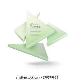 Vector design. Green edition of a geometric shape  levitating 3d  triangle concept art in an abstract render style, illustration for infographics, text box , printed presentation or brochure.