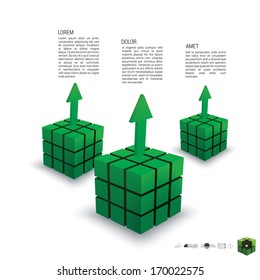Vector design. Green edition of a minimal scalable 3d abstract geometric cube composition of big box built small boxes. Layout element for web, brochure, presentation or infographics. 