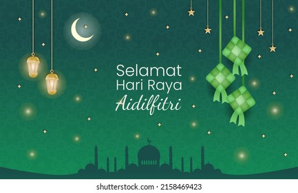 Vector design of green eid night full of simple sparkling stars, suitable for banners, social media, greetings and others themed eid
