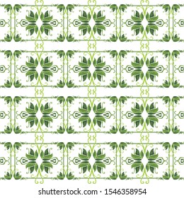 Vector Design of Green Leaf Ornaments with Rectangle Version