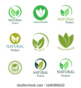 Vector design of green natural product logo ecology label.Beautiful green circle pattern.With two leaves put together.