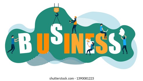 Vector design green orange color combination. Modern image business with flat characters. Illustration concept for website.