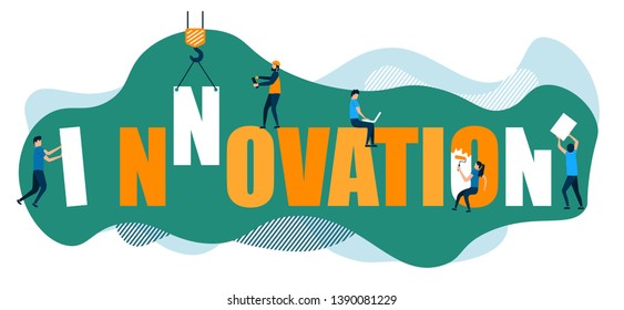 Vector design green orange color combination. Modern image innovation with flat characters. Illustration concept for website.