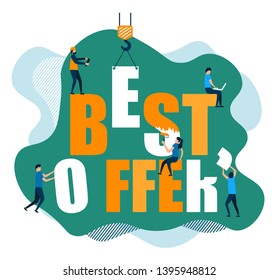 Vector design green orange color combination. Modern image best offer with flat characters. Illustration concept for website.