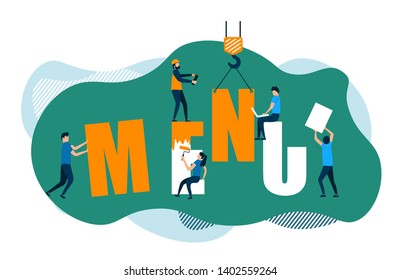 Vector design green orange color combination. Modern image menu with flat characters. Illustration concept for website.