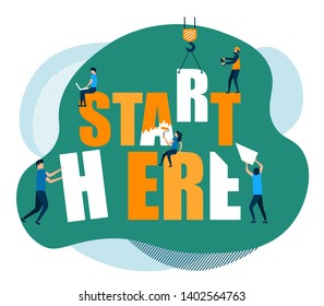 Vector design green orange color combination. Modern image start here with flat characters. Illustration concept for website.
