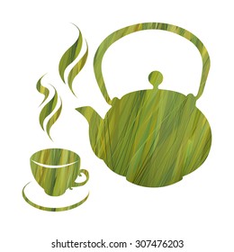 Vector design green pattern. Hand drawing. Herbal tea set.