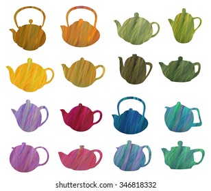 Vector design green pattern.Colorful icons, hand-drawing.. Herbal tea set.