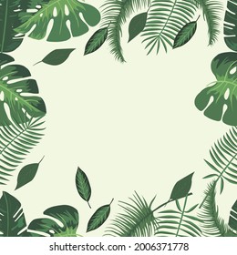 Vector design. Green plants and leaves on a very light shade of yellow background for perfumery, spa, beauty salon. Best for wedding cards.