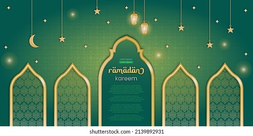 Diseño vectorial de la noche verde de ramadán llena de simples estrellas brillantes, adecuado para banners, medios sociales, saludos y otros temas de ramadán
