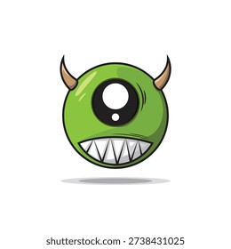 vector design of a green round monster with one eye and two horns