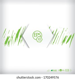 Vector design. Green scribbled edition of a minimal scalable abstract geometric hexagon textbox with an artistic background. Layout element for web, brochure, presentation or infographics. 