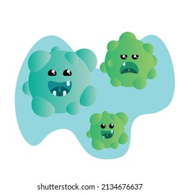 vector design, green virus character illustration, cute character