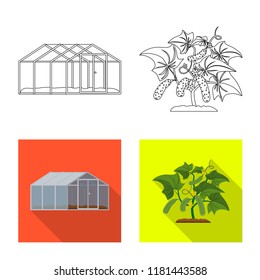 Vector design of greenhouse and plant icon. Set of greenhouse and garden vector icon for stock.