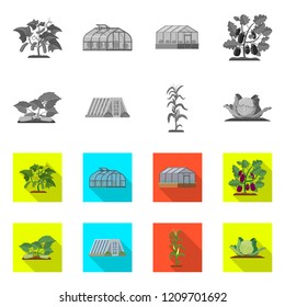 Vector design of greenhouse and plant logo. Collection of greenhouse and garden stock symbol for web.