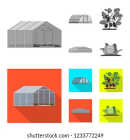 Vector design of greenhouse and plant logo. Set of greenhouse and garden stock symbol for web.