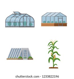 Vector design of greenhouse and plant logo. Set of greenhouse and garden stock symbol for web.