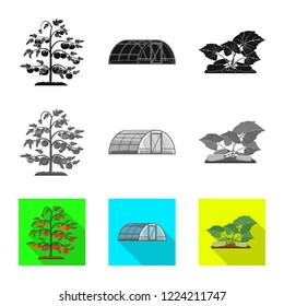 Vector design of greenhouse and plant symbol. Set of greenhouse and garden stock symbol for web.