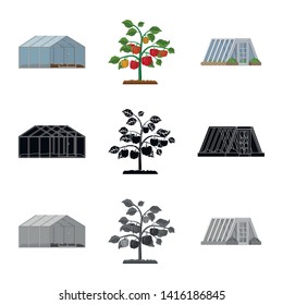 Vector design of greenhouse and plant symbol. Set of greenhouse and garden stock symbol for web.