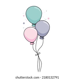 Vector design for greeting cards and banners with balloons and confetti, decorations for celebrating Happy Birthday. Illustration on white background.