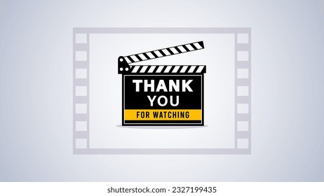 vector design greeting thank you for watching with a clapboard usually used at the end of the video. template for video content creator svg