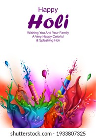 Vector design of greetings and banner template background for Festival of Colors, Happy Holi celebrated in India