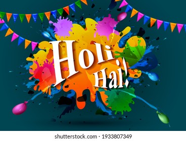 Vektordesign von Grüßen und Bannervorlagenhintergrund für Festival of Colors, Happy Holi gefeiert in Indien