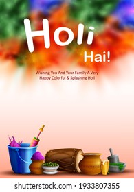 Vector design of greetings and banner template background for Festival of Colors, Happy Holi celebrated in India