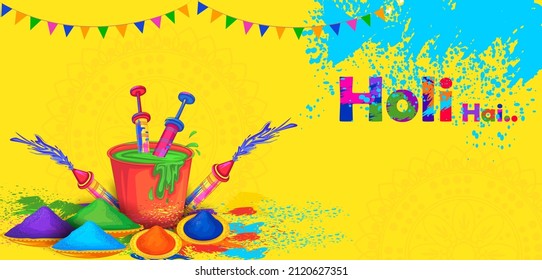 Vector design of greetings and banner template background for Festival of Colors, Happy Holi celebrated in India
