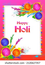 Vector design of greetings and banner template background for Festival of Colors, Happy Holi celebrated in India