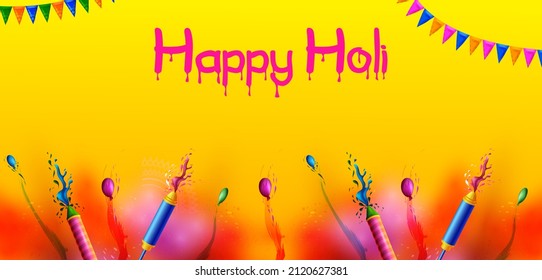 Vector design of greetings and banner template background for Festival of Colors, Happy Holi celebrated in India