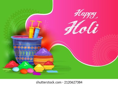 Vector design of greetings and banner template background for Festival of Colors, Happy Holi celebrated in India