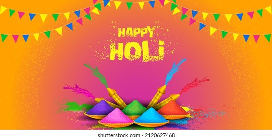 Vector design of greetings and banner template background for Festival of Colors, Happy Holi celebrated in India