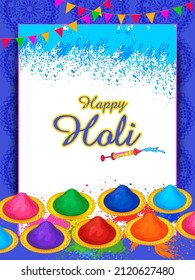 Diseño vectorial de saludos y fondo de plantilla de pancarta para el Festival de Colores, Happy Holi celebrado en India