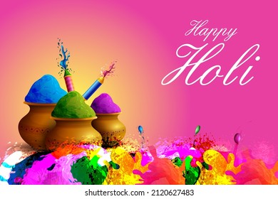 Vector design of greetings and banner template background for Festival of Colors, Happy Holi celebrated in India