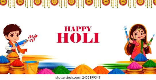 Vector design of greetings and banner template background for Festival of Colors, Happy Holi celebrated in India