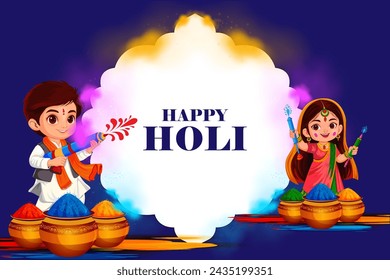Vector design of greetings and banner template background for Festival of Colors, Happy Holi celebrated in India