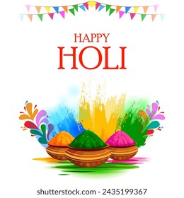 Vector design of greetings and banner template background for Festival of Colors, Happy Holi celebrated in India