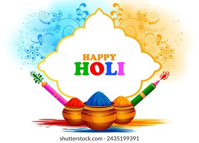 Vector design of greetings and banner template background for Festival of Colors, Happy Holi celebrated in India