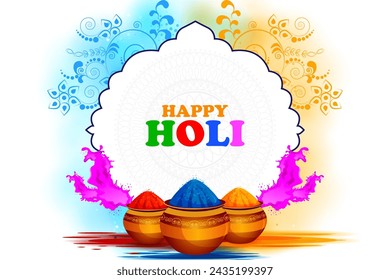 Vector design of greetings and banner template background for Festival of Colors, Happy Holi celebrated in India