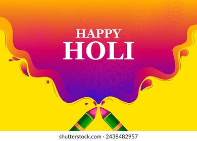 Diseño vectorial de saludos y fondo de plantilla de banner para el Festival de Colores, Happy Holi celebrado en la India