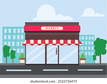 Diseño de Vector de una tienda de comestibles en la calle
