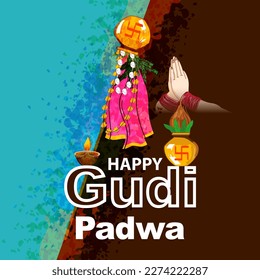 Vector design of Gudhi Padwa is a spring-time festival that marks the traditional new year for Marathi and Konkani Hindus celebrated in and around Maharashtra, Goa, India
