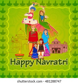 Vector design of Gujrati people wishing Navratri Dussehra festival