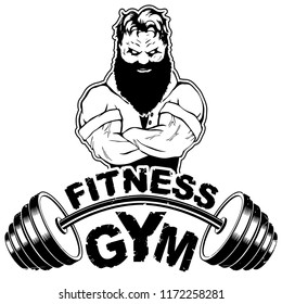 Vector design for a gym with an abstract image of a strong man.