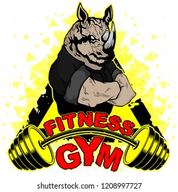 Vector design for a gym with an abstract image of a strong rhino.