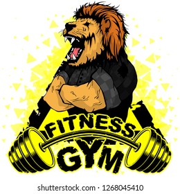 Vector design for a gym with an abstract image of a strong lion.