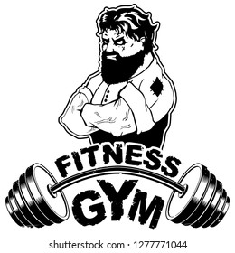 Vector design for a gym with an abstract image of a strong man.