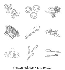 Vector design of hairdressing and hairclip sign. Set of hairdressing and accessories stock vector illustration.